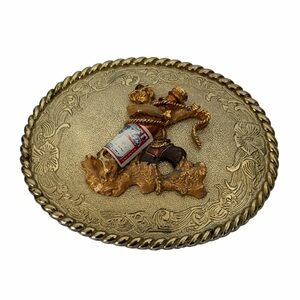 Vintage Rain-tree Belt Buckle Mens One Size Gold Western Cowboy Bottle Rope 1978